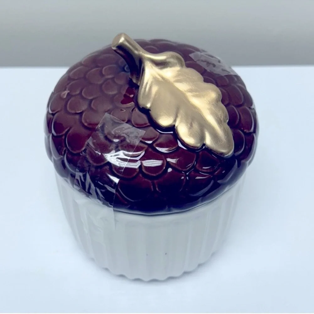 Ceramic Acorn Shaped Canister Acorn w/ Lid Gold Leaf Target Bullseye Playground